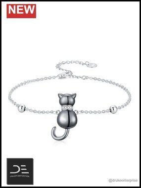 Lab Grown Diamond Black Cat Bracelet Sterling Silver Women's Jewelry Gift